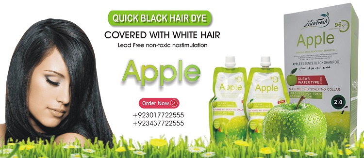 Apple Hair Color Shampoo 400ml bottle, ammonia-free hair dye with natural apple extracts, offering vibrant black color and 100% gray coverage.