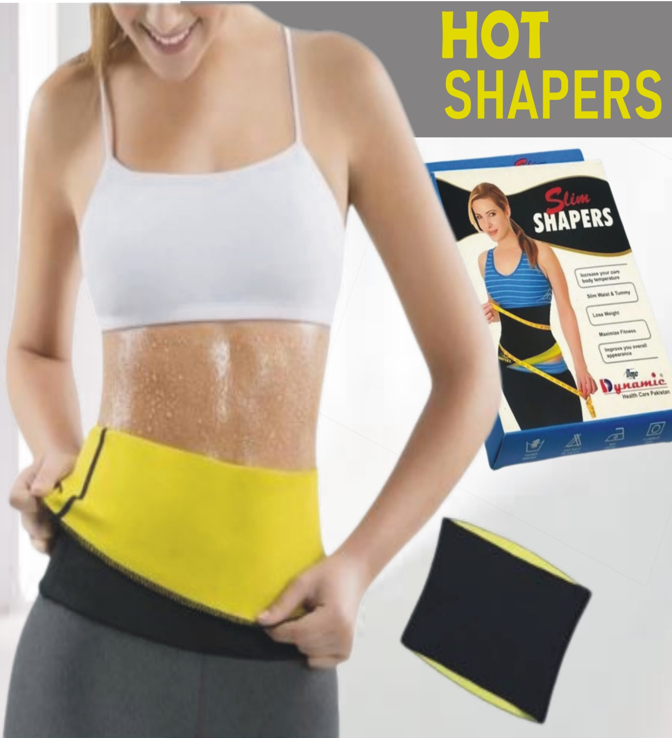 Hot Shaper Belt worn around the waist, made of neoprene with Velcro closure, designed for workout enhancement and waist shaping