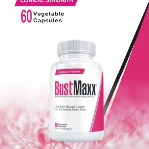 Bust Maxx Capsules bottle (60 capsules), a natural breast enhancement supplement with fenugreek and saw palmetto for women