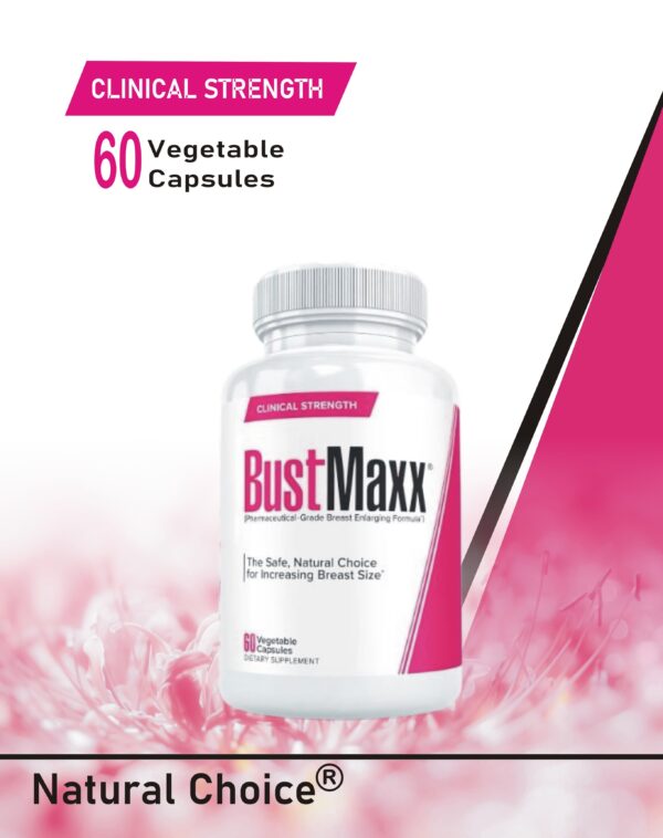 Bust Maxx Capsules bottle (60 capsules), a natural breast enhancement supplement with fenugreek and saw palmetto for women