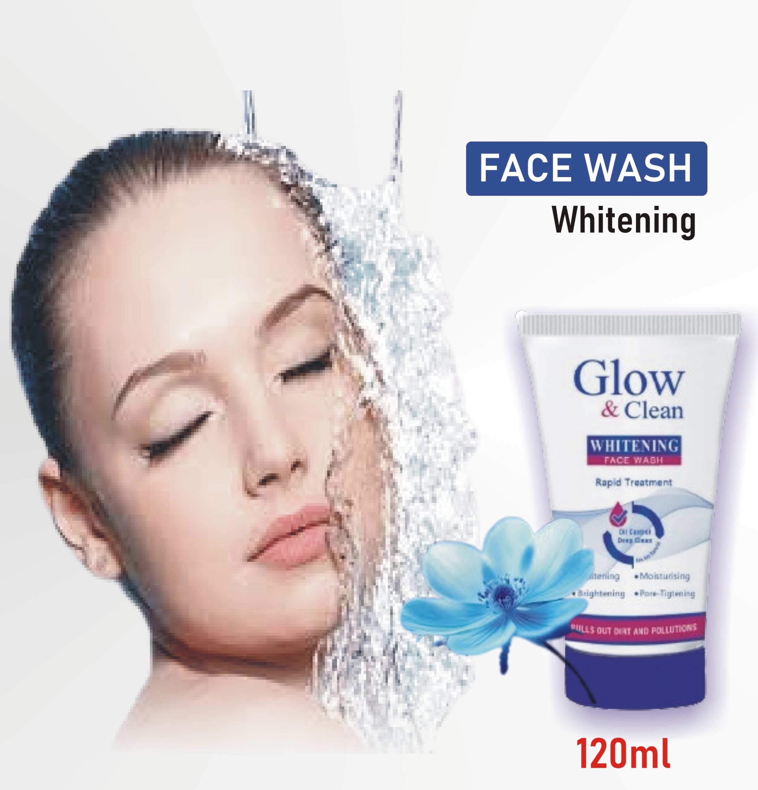 Glow & Clean Whitening Face Wash for Sensitive Skin, a 100% natural cleanser with vitamin C, aloe vera,