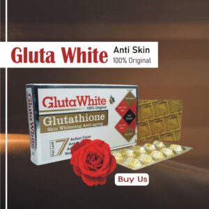 Gluta White Tablets 500mg, L-Glutathione skin whitening supplement with Vitamin C and collagen, for brighter, even-toned skin and anti-aging benefits