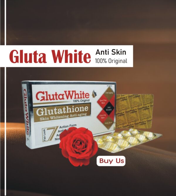 Gluta White Tablets 500mg, L-Glutathione skin whitening supplement with Vitamin C and collagen, for brighter, even-toned skin and anti-aging benefits