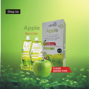 Apple Hair Color Shampoo 400ml bottle, ammonia-free hair dye with natural apple extracts, offering vibrant black color and 100% gray coverage.